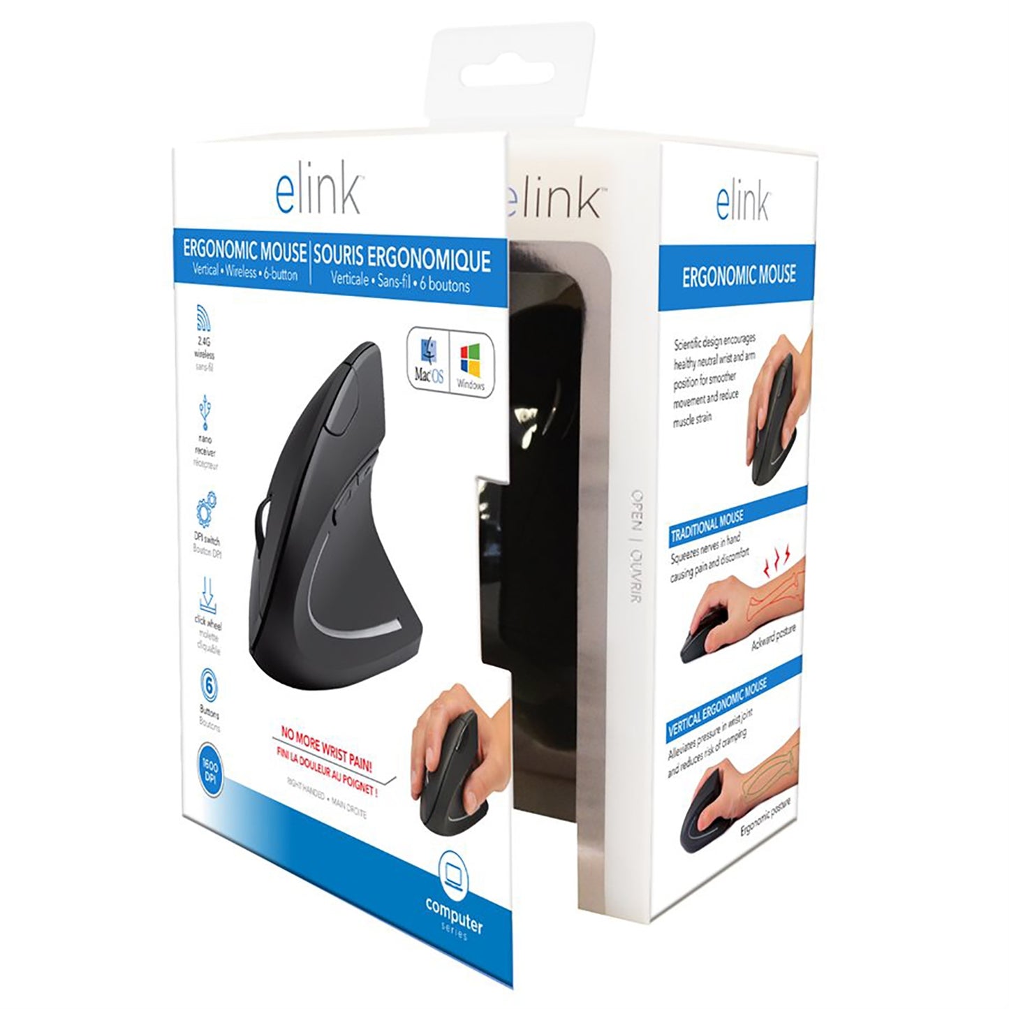 ELINK Ergonomic Vertical Wireless Mouse with 6 Buttons