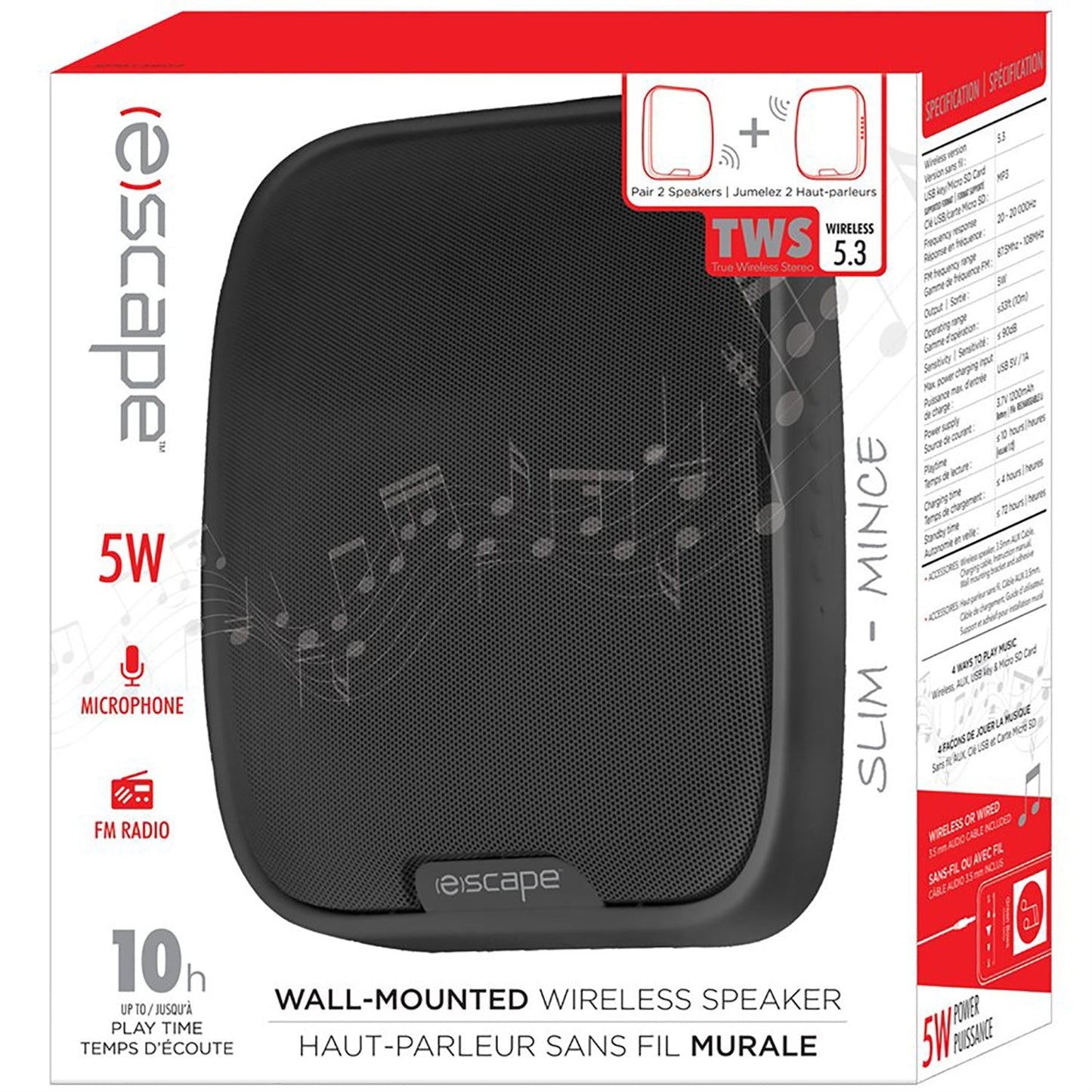 ESCAPE TWS Wall-Mounted Wireless Speaker With FM Radio and Microphone