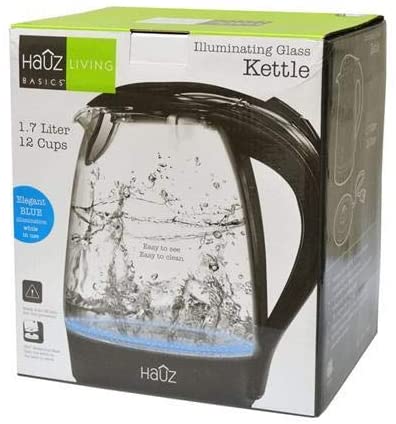 HAUZ Blue LED Illuminated Glass Kettle, 7 Cups, 1.7 Liters - Black