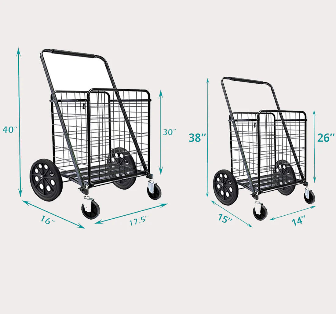 Premium Shopping Cart with 360° Rolling Swivel Wheels- Medium