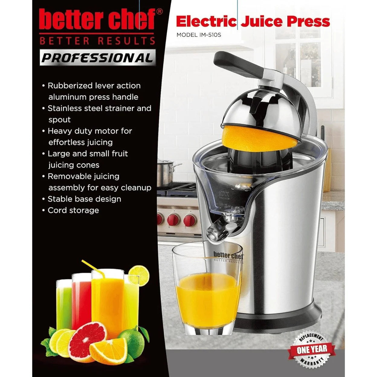 BETTER CHEF Deluxe Stainless Steel Electric Citrus Juice Press