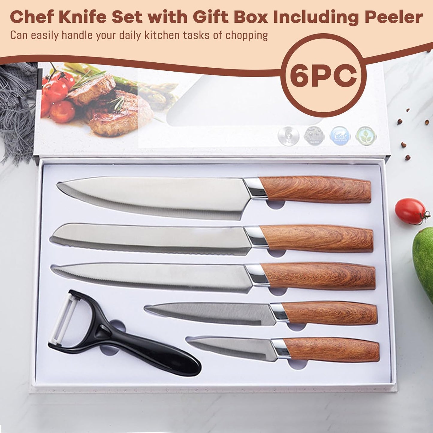 HENVO 6 Pcs Corrugated Kitchen Knife Set