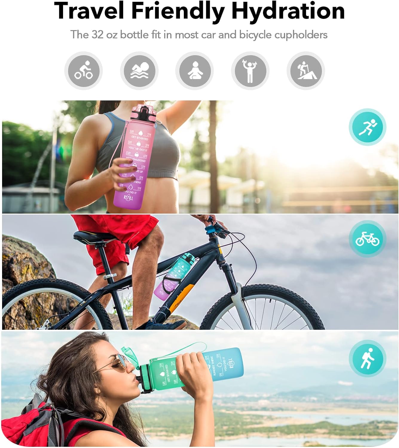 DVKPTBK 32oz Motivational Water Bottle with Time Marker