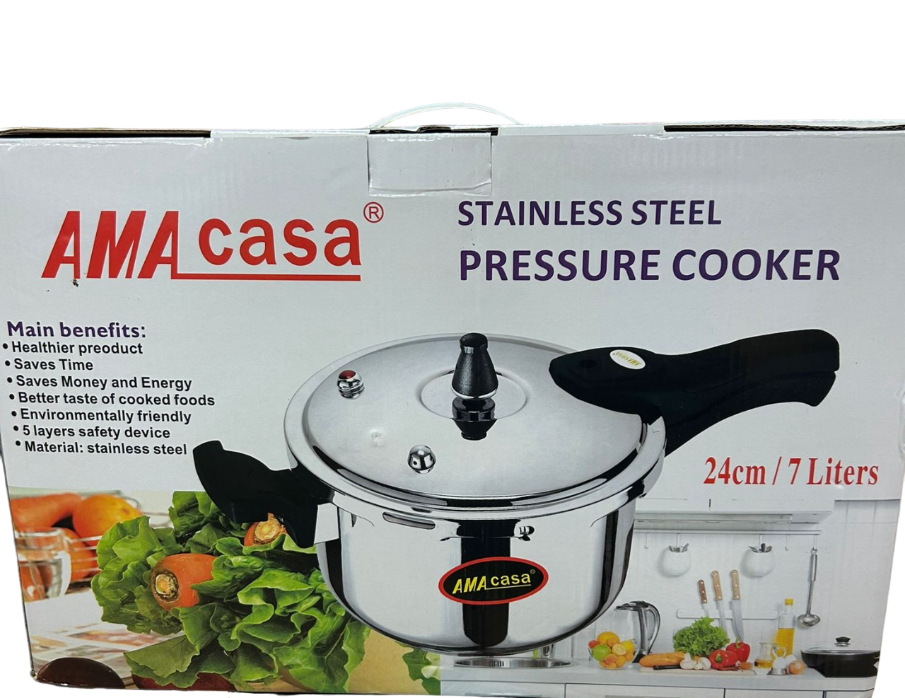 AMACasa Stainless Steel Pressure Cooker 24CM/7L
