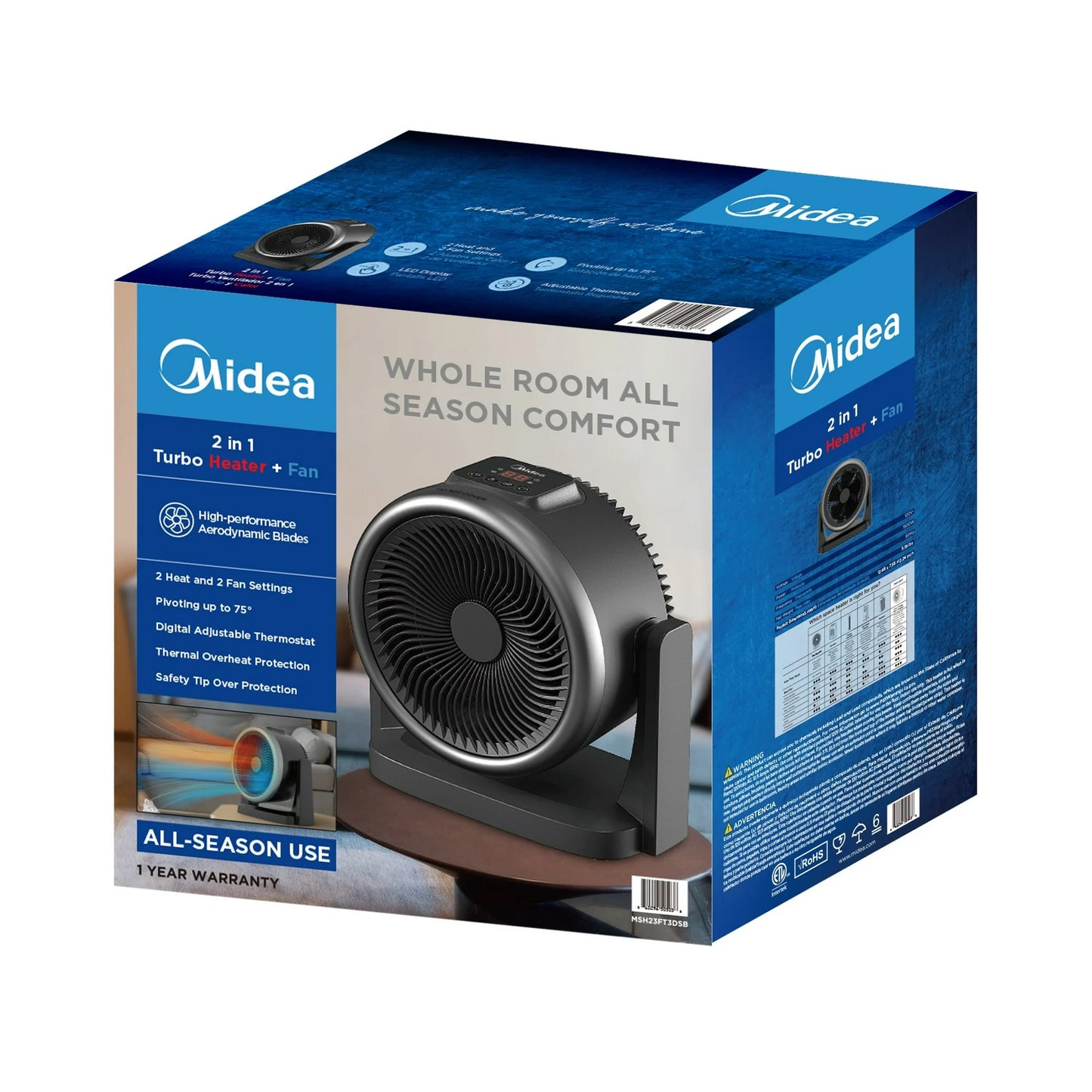 MIDEA Digital Turbo 2-in-1 Space Heater + Fan - Blemished package with full warranty - MSH23FT3DSB