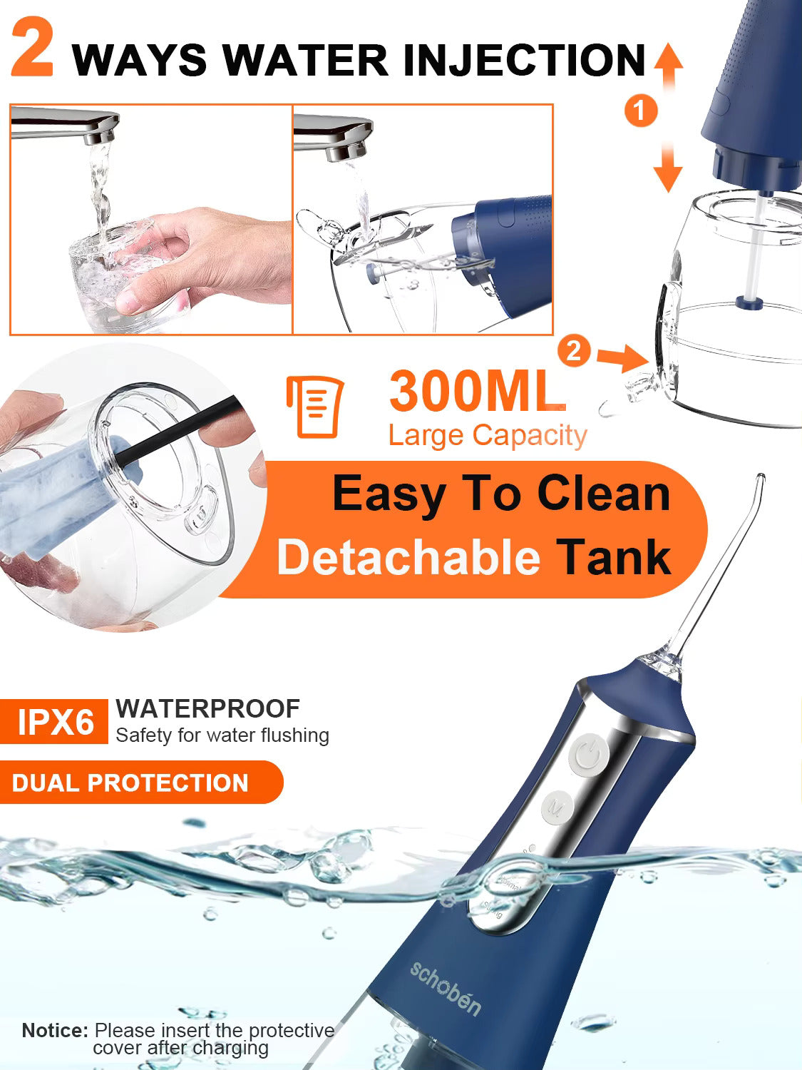 SCHOBEN Cordless Water Dental Flosser Pink