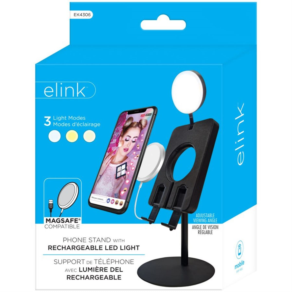 ELINK Adjustable phone stand with rechargeable LED light