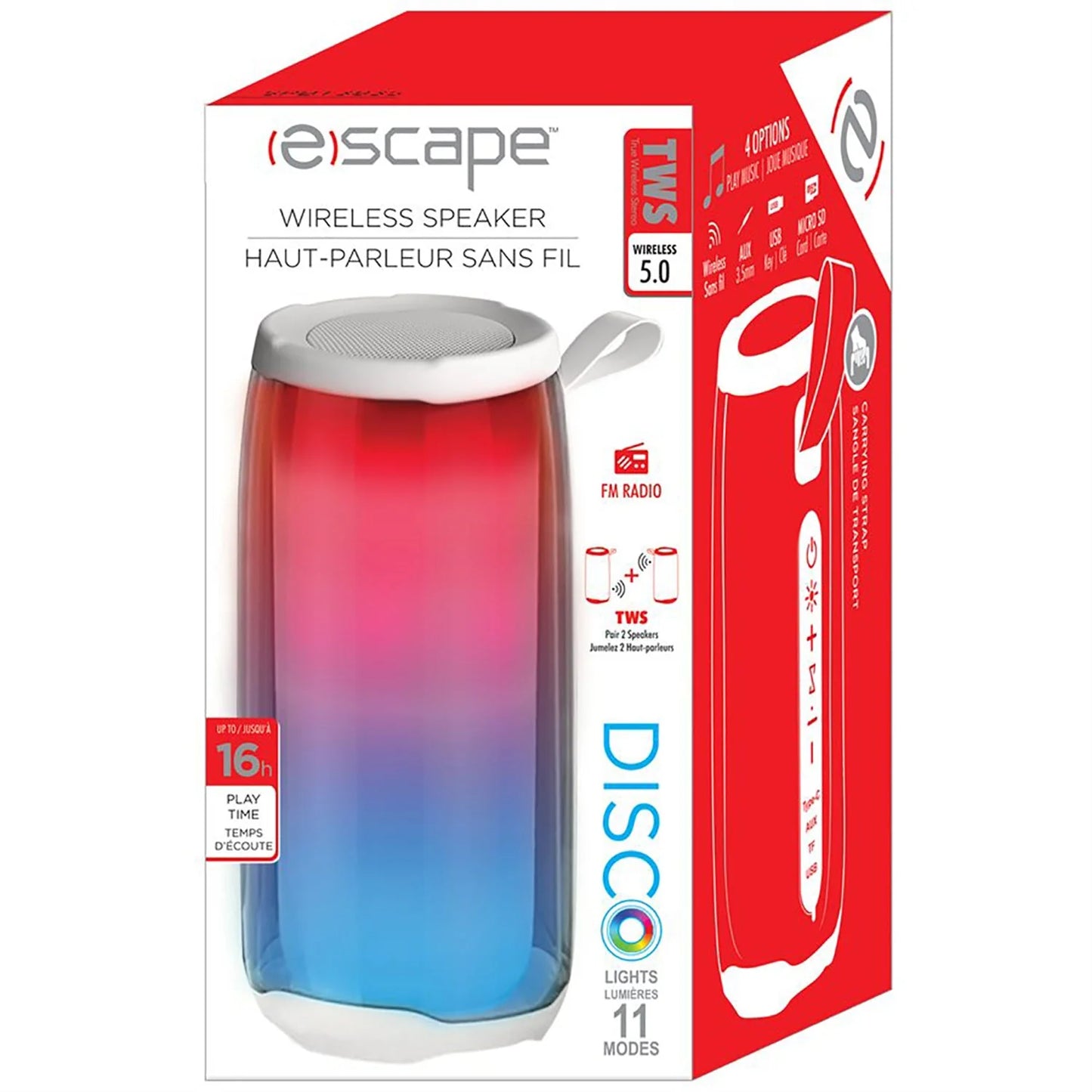 ESCAPE - Portable Wireless Speaker with Microphone, FM Radio and Disco Lighting