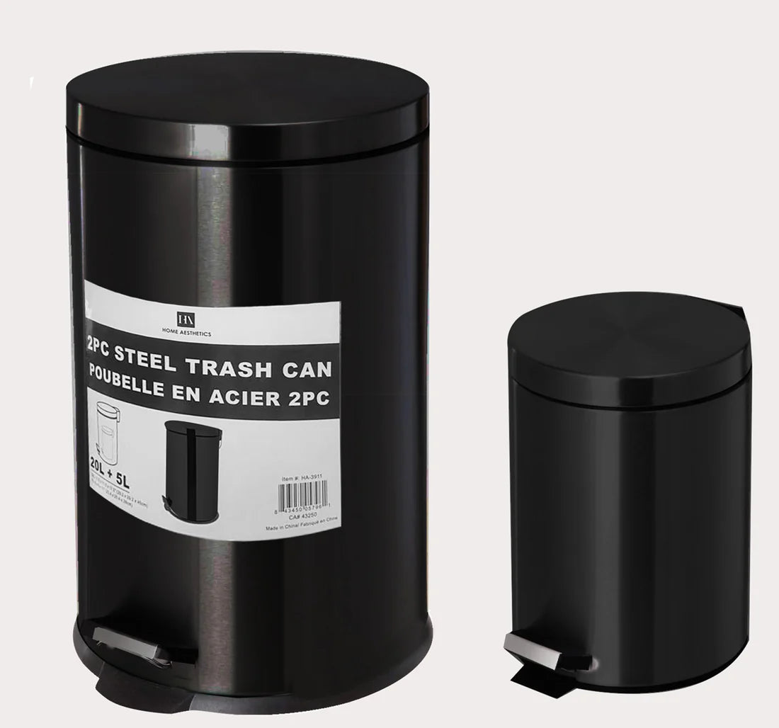 HOME AESTHETICS 2pc Steel Trash Can Set Matte Black