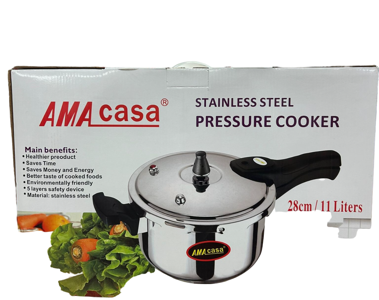 AMACasa Stainless Steel Pressure Cooker 28CM/11L