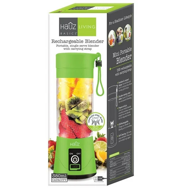 Hauz Portable Personal Blender, 380 mL Capacity, USB Reachargeable - Green