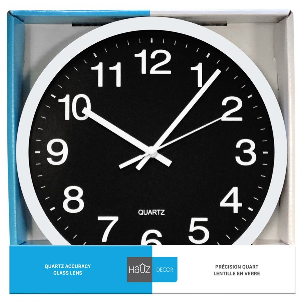 HAUZ Round 12 in. black wall clock whith white pointers and numbers