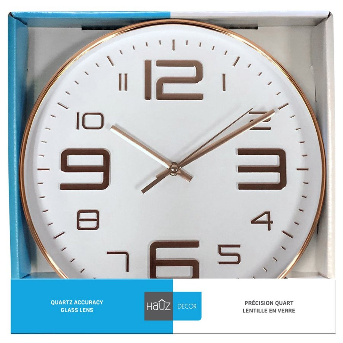 HAUZ Round 12" wall clock with white background and borders