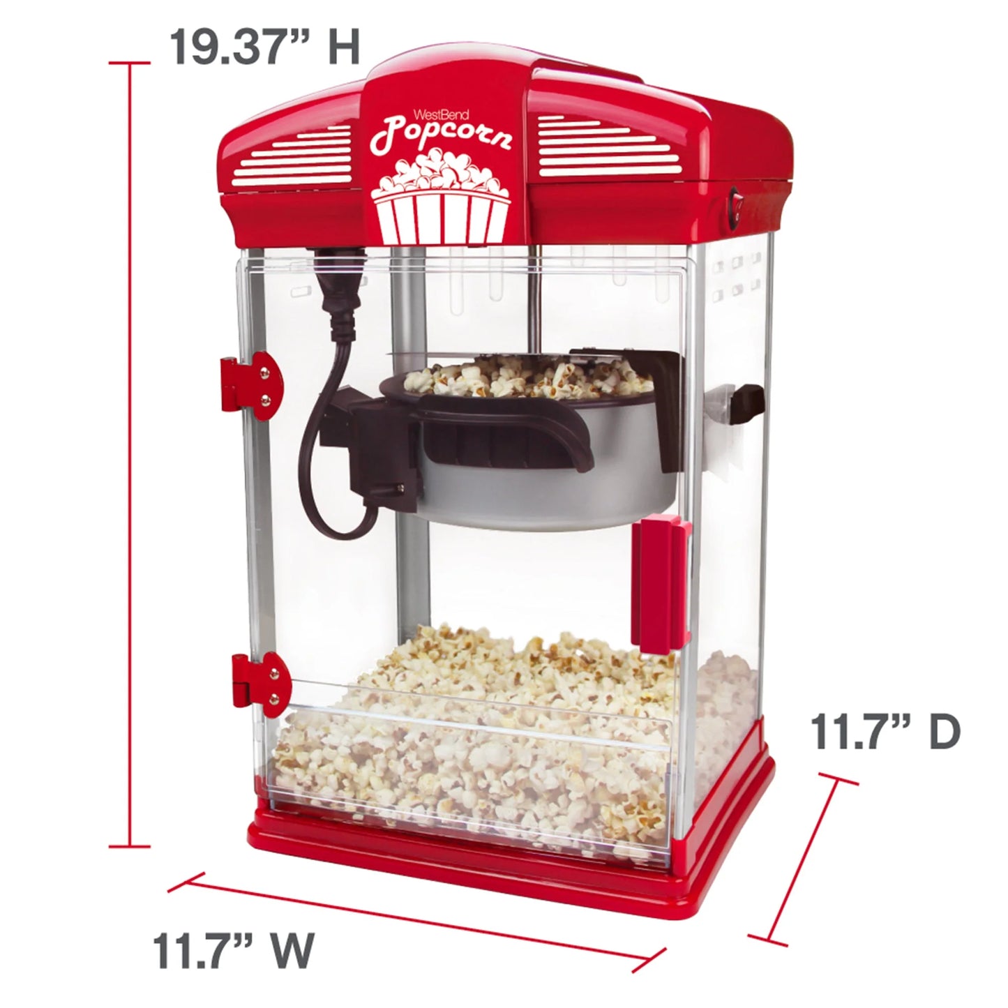 WEST BEND Theater Crazy Stirring Oil Popcorn Maker 4 Qt Red-82515