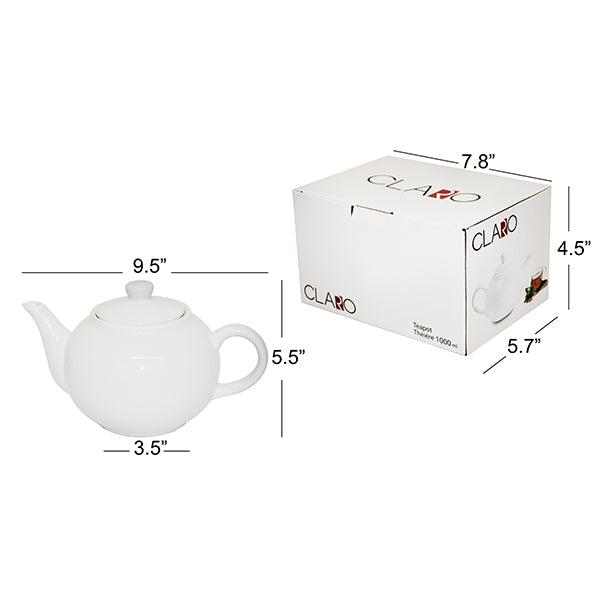 CLARO White Porcelain Teapot 1L