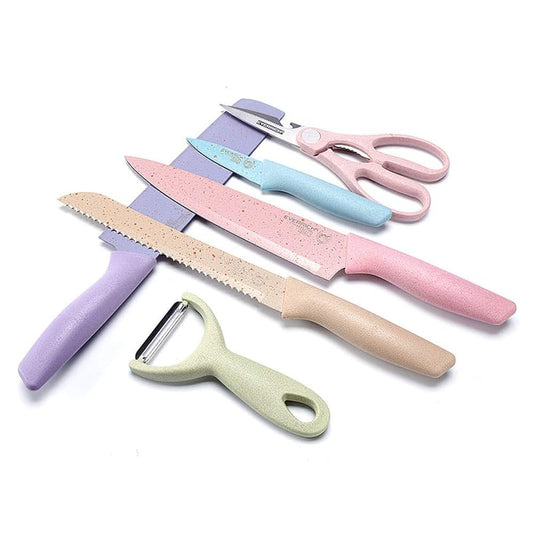 EVCRIVERH 6 Piece Pastel Corrugated Kitchen Knife Set