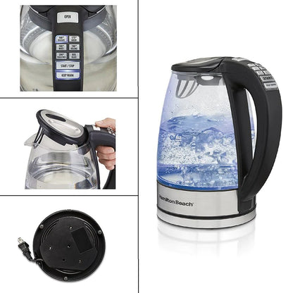 HAMILTON BEACH Glass Cordless Electric Kettle with 6 Programmable Adjustable Temperature Settings - 40941C