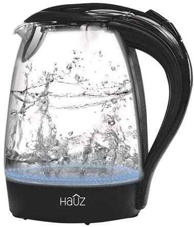 HAUZ Blue LED Illuminated Glass Kettle, 7 Cups, 1.7 Liters (Black)-AGK666