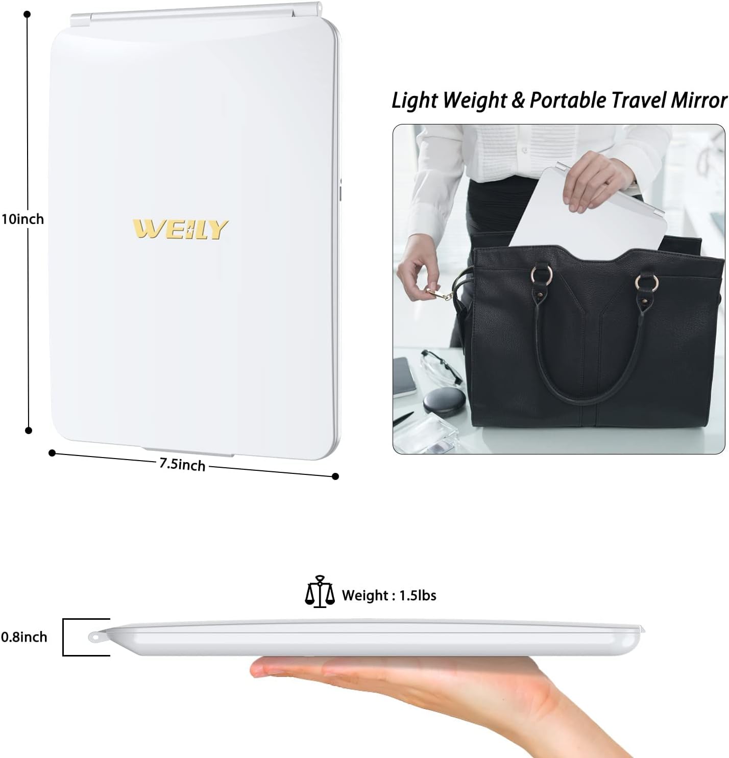 WEILY Portable Travel Mirror Makeup Mirror - White