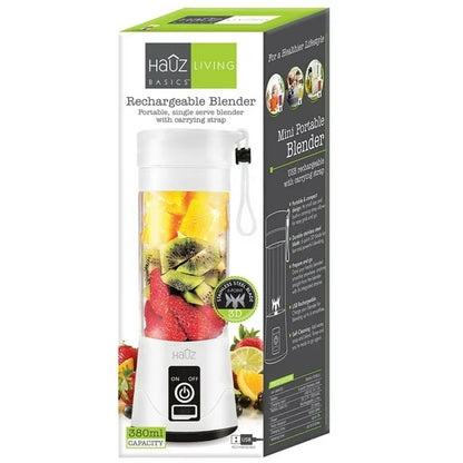 Hauz Portable Personal Blender, 380 mL Capacity, USB Reachargeable - White