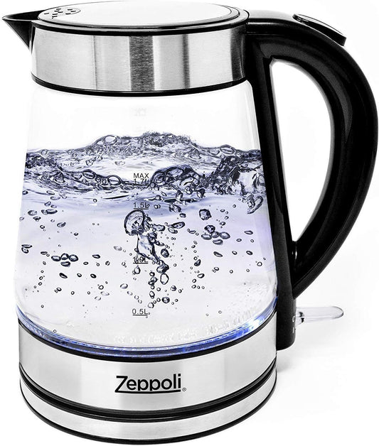 Zeppoli Electric Kettle - 1.7L Stainless Steel Glass Tea Kettle with Speed Boil