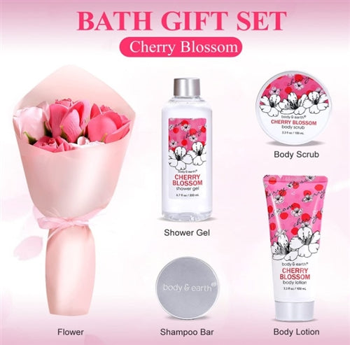 Body & Earth Bath Body Gift Box for Her 5 Pcs Cherry Blossom