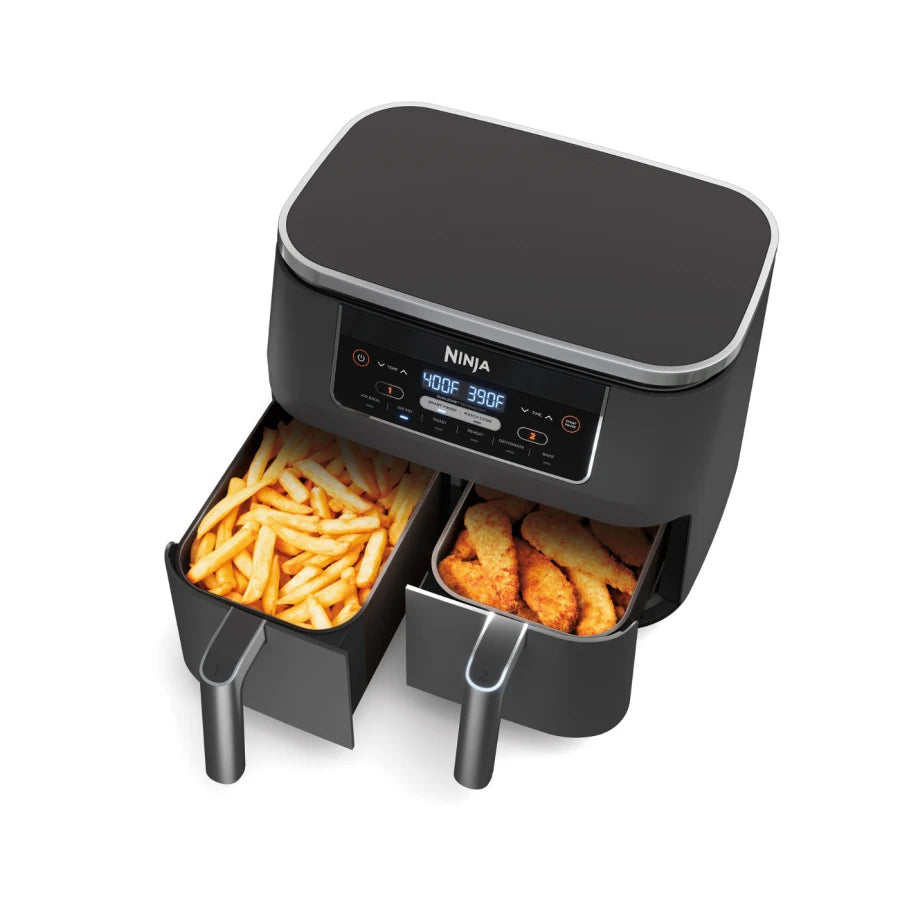 NINJA Dual Zone Air Fryer with 6-in-1 Functions, Stainless Steel, Black, Factory serviced with SpoonTag warranty 7.5-L