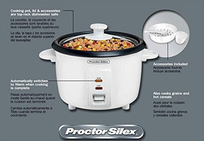 PROCTOR SILEX Electric Rice Cooker with Food Steamer Basket 8 Cup