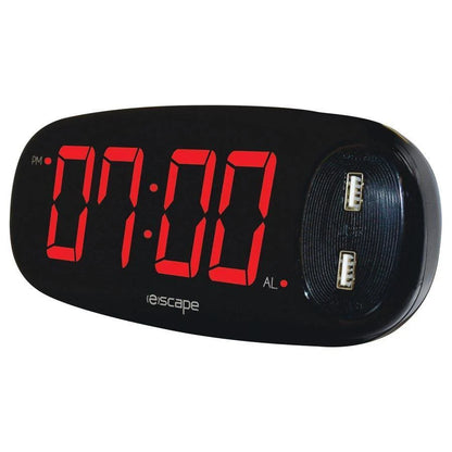 ESCAPE Digital alarm clock with 2 x 2amp usb charge ports Black