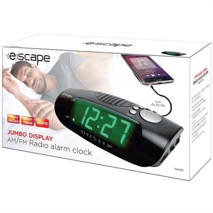 ESCAPE Jumbo Display AM/FM Digital Alarm Clock with AUX Black