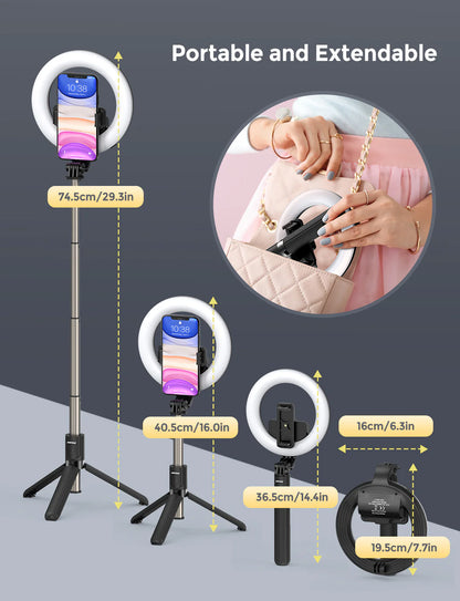 MPOW LED Ring Light with Selfie Tripod Stand & Phone Holder