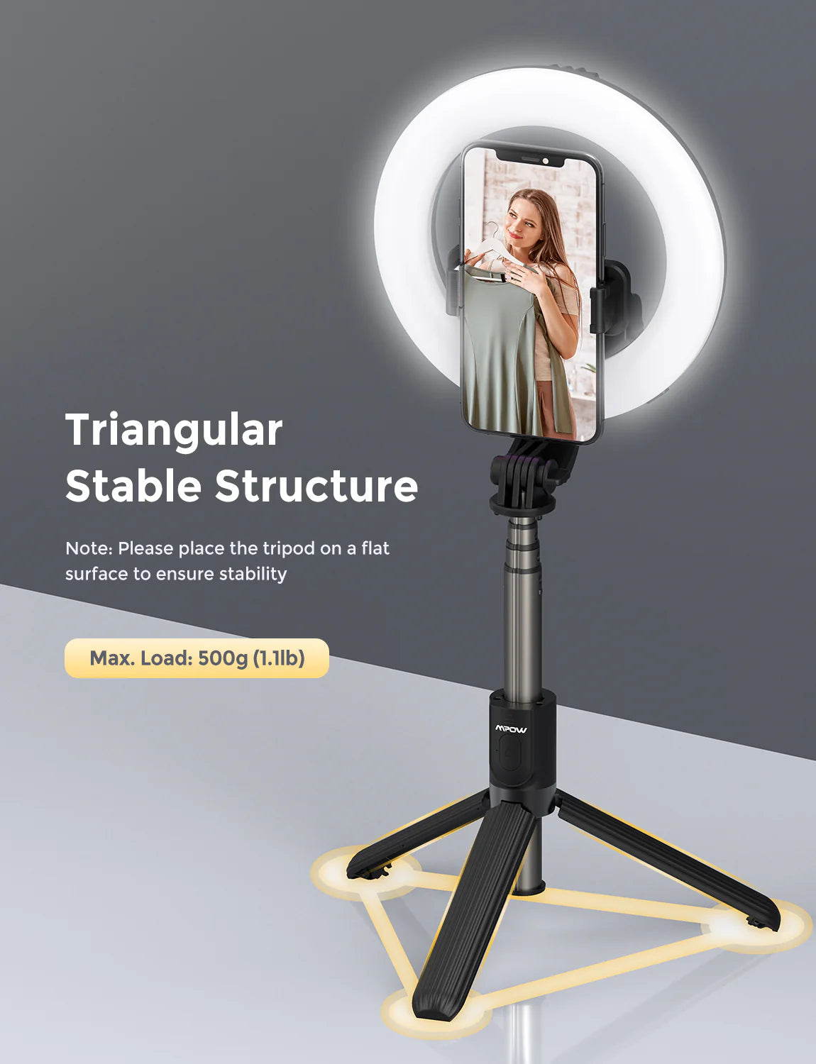 MPOW LED Ring Light with Selfie Tripod Stand & Phone Holder