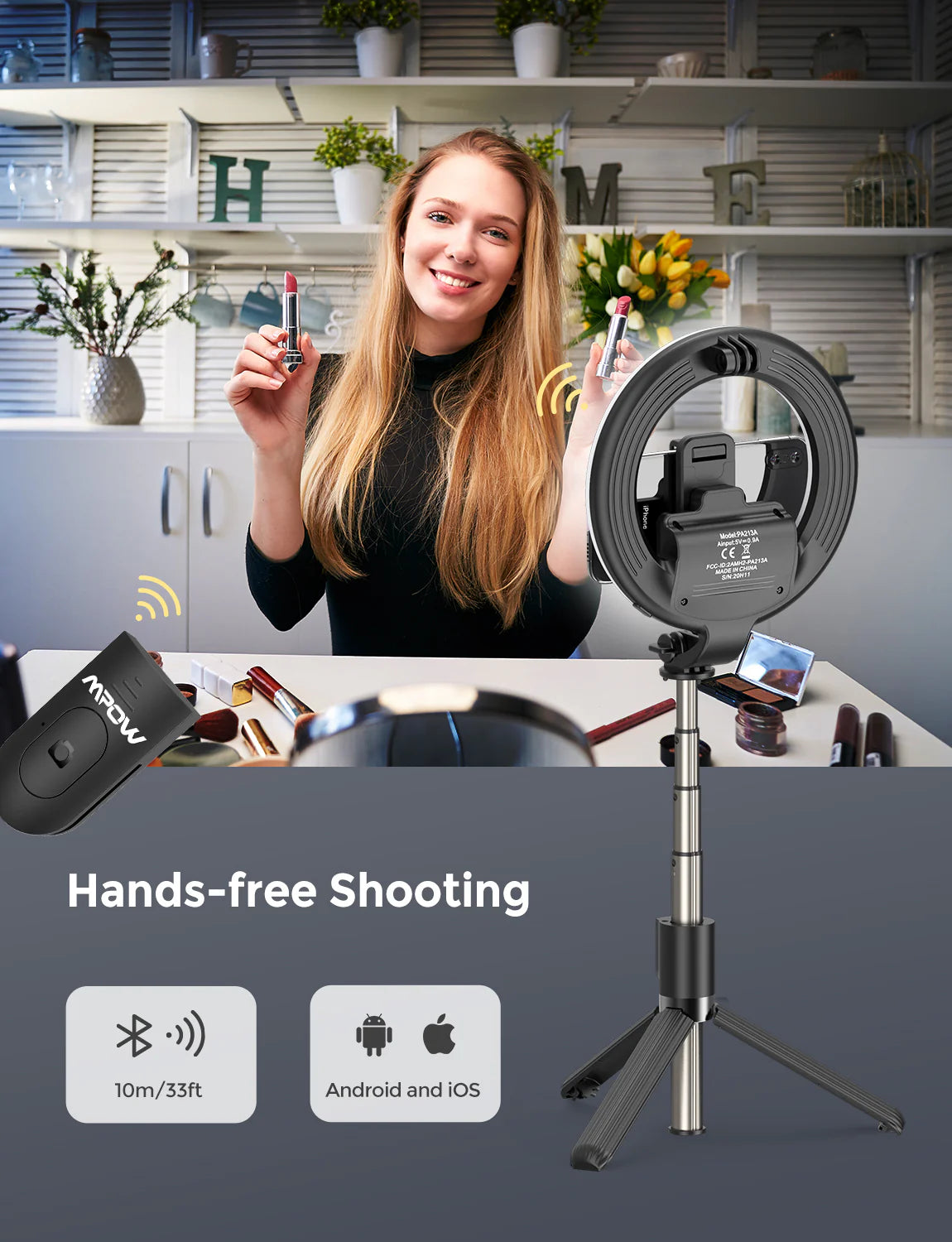 MPOW LED Ring Light with Selfie Tripod Stand & Phone Holder