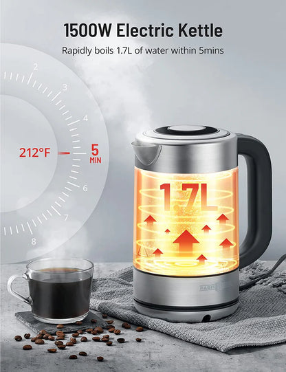 PARIS RHONE Glass Cordless Electric Kettle With with 6 Temperature Settings