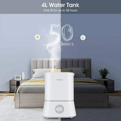 HOMECH Air Humidifiers for Bedroom, 4L Cool Mist Humidifiers for Large Room, 26dB Quiet Humidifiers for Baby