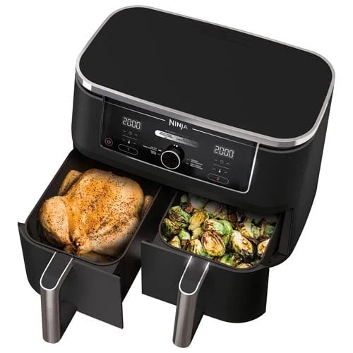 NINJA Foodi 4-in-1 Dual Zone Air Fryer - 9.46kg/10Qt, Black,Factory serviced with SpoonTag warranty