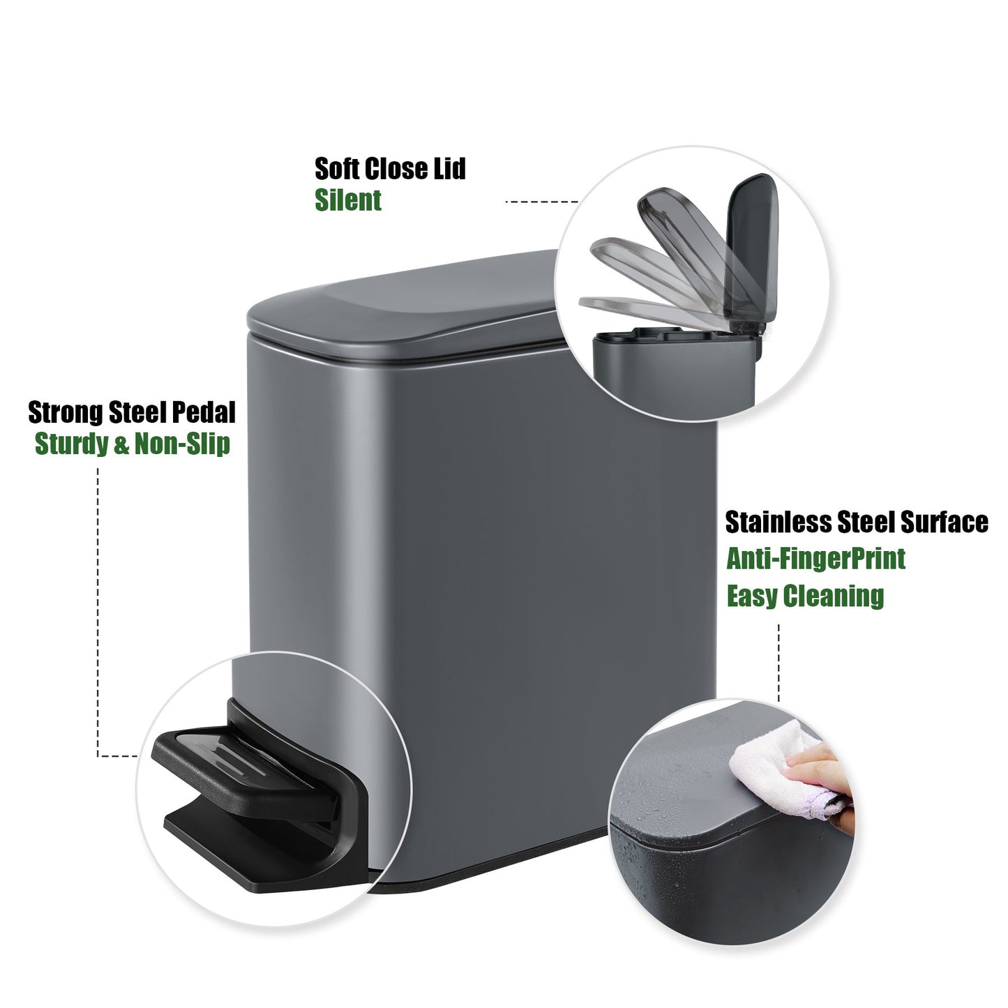 CESUN Slim Step Trash Can 6L - Gray