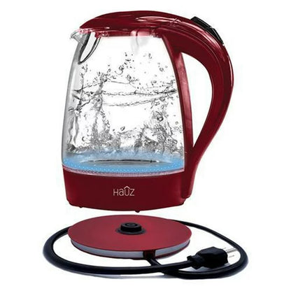 HAUZ Blue LED Illuminated Glass Kettle 7 Cups 1.7 Liters -Red