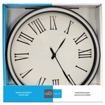 Hauz Round 14" wall clock white background and black details with vintage style